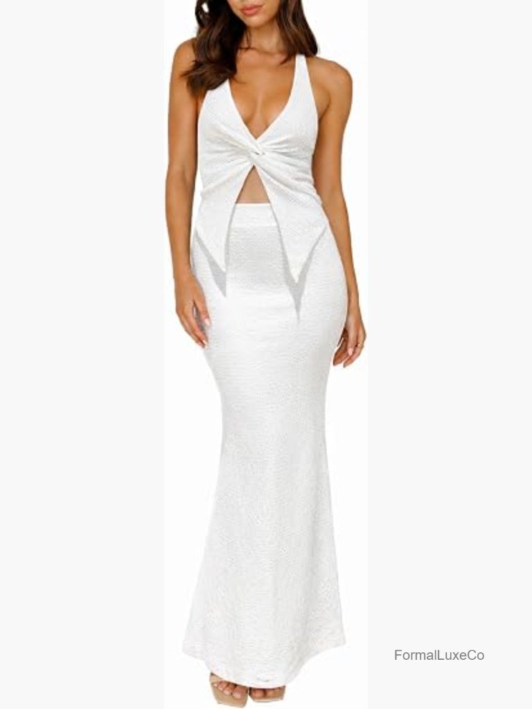 Women's 2 Piece Skirt Set - Halter Crop Top & Fishtail Maxi Skirt